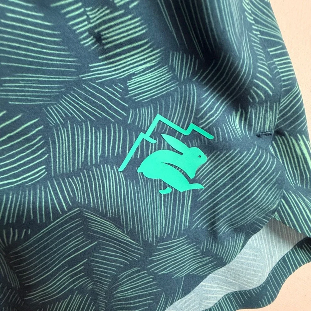 Rabbit RW244 Womens XL Running Shorts Tropical Print Lined Zip Pocket Teal